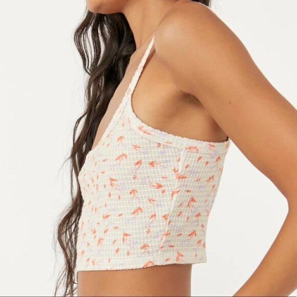Free people tan/orange one of the girls cami floral print crop top size Large - Picture 9 of 13